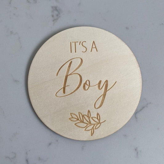 It's a Boy - Single Wooden Announcement Disc - Mini Muse co.