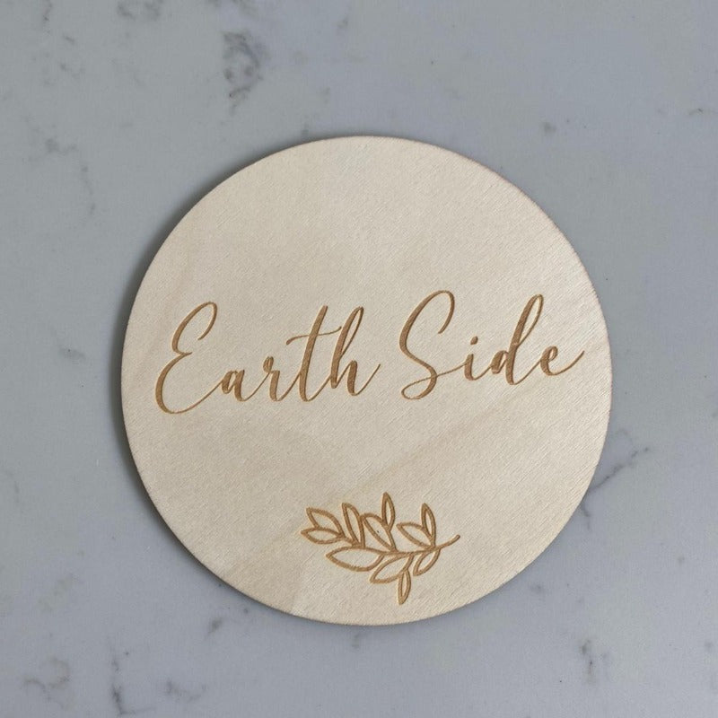 Earth Side - Single Wooden Announcement Disc - Mini Muse co.